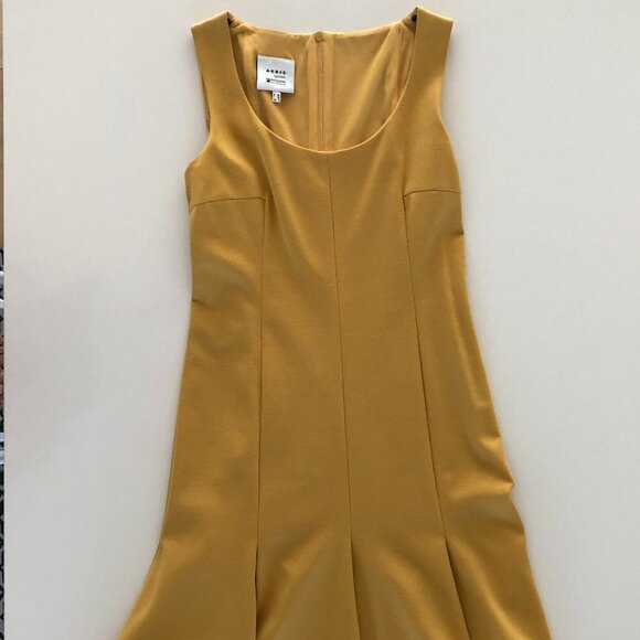 Akris Punto Fit & Flare Flutter Pleat Hem Sleeveless Scoop Neck Dress Gold Sz 6 - Picture 11 of 11